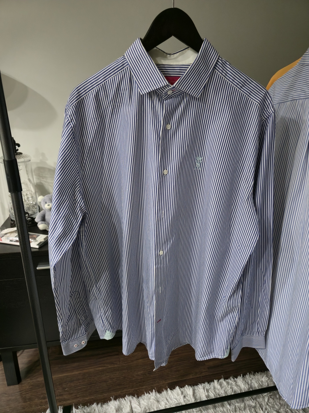 Vicomte A Paris Blue White Stripe Dress Shirt XL Italian Fabric